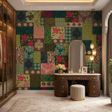 Emerald & Teal Floral Tile Botanical wallpaper design view 2 | MWA-LWZ-203