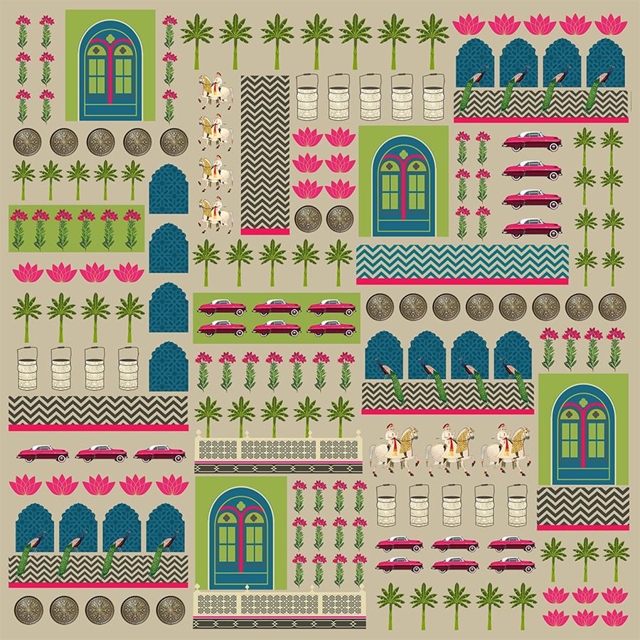 Pastel Heritage Icons Cultural Heritage wallpaper for hotel lobby & lounge interiors | MWA-LWZ-202