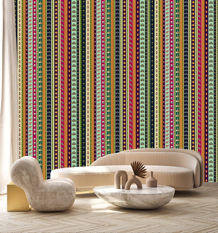 Tropical Kitsch Stripes Cultural Heritage wallpaper design view 2 | MWA-LWZ-200