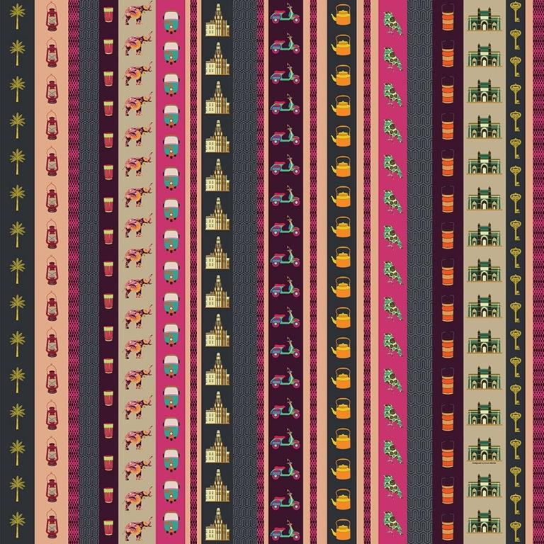 Magenta Kitsch Stripes Cultural Heritage wallpaper for hotel lobby & lounge interiors | MWA-LWZ-199