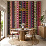 Magenta Kitsch Stripes Cultural Heritage wallpaper design view 2 | MWA-LWZ-199