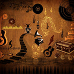 Sepia Musical Montage Music wallpaper for creative studio & entertainment room interiors | MWA-LWZ-196