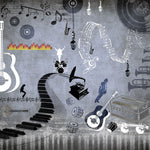 Monochrome Musical Melange Music wallpaper for creative studio & entertainment room interiors | MWA-LWZ-195