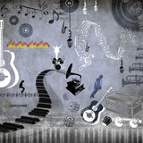 Monochrome Musical Melange Music wallpaper for creative studio & entertainment room interiors | MWA-LWZ-195