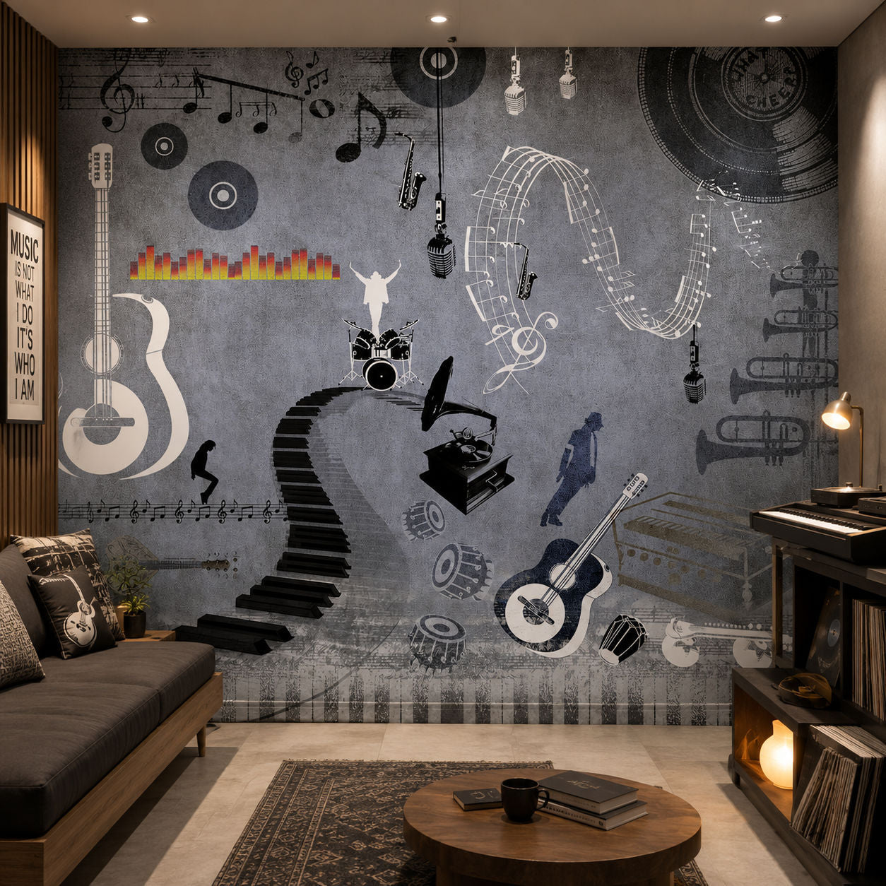 Monochrome Musical Melange Music wallpaper design view 2 | MWA-LWZ-195