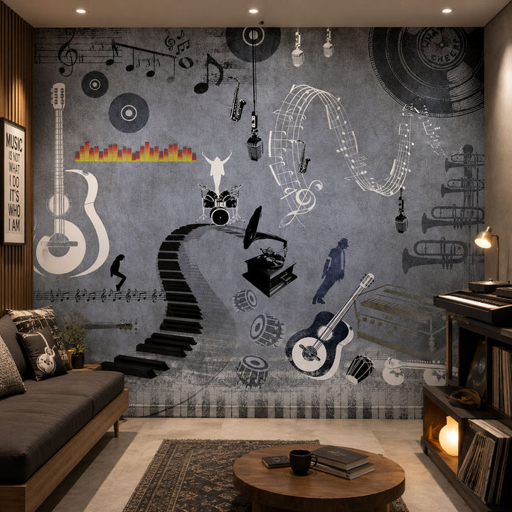 Monochrome Musical Melange Music wallpaper design view 2 | MWA-LWZ-195