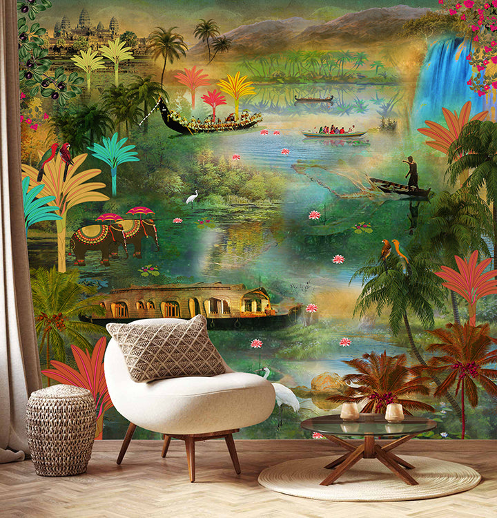Golden Kerala Vibe Landscape wallpaper design view 2 | MWA-LWZ-191