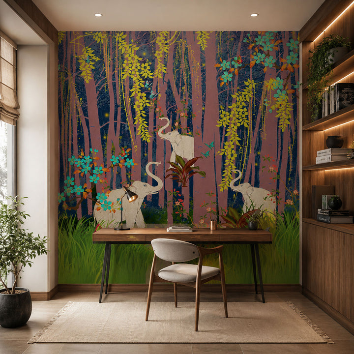 Mystical Pink Forest Botanical wallpaper design view 2 | MWA-LWZ-190