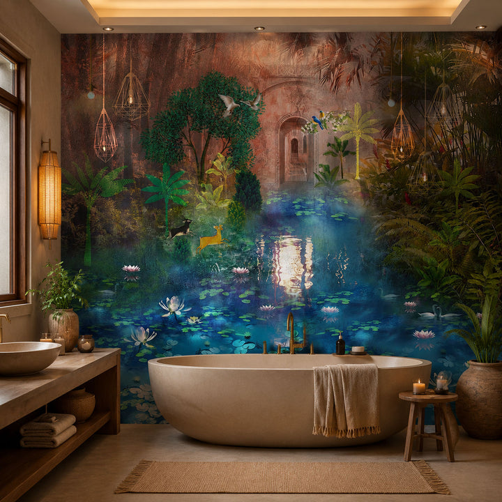Sunset Lotus Sanctuary Landscape wallpaper design view 2 | MWA-LWZ-185