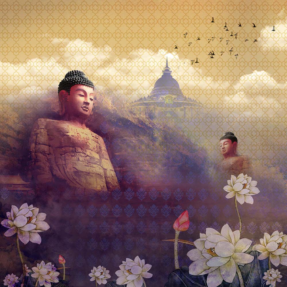 Golden Zen Buddha Spiritual wallpaper for spa & meditation room interiors | MWA-LWZ-184