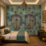 Teal Heritage Pattern Architecture wallpaper design view 2 | MWA-LWZ-181