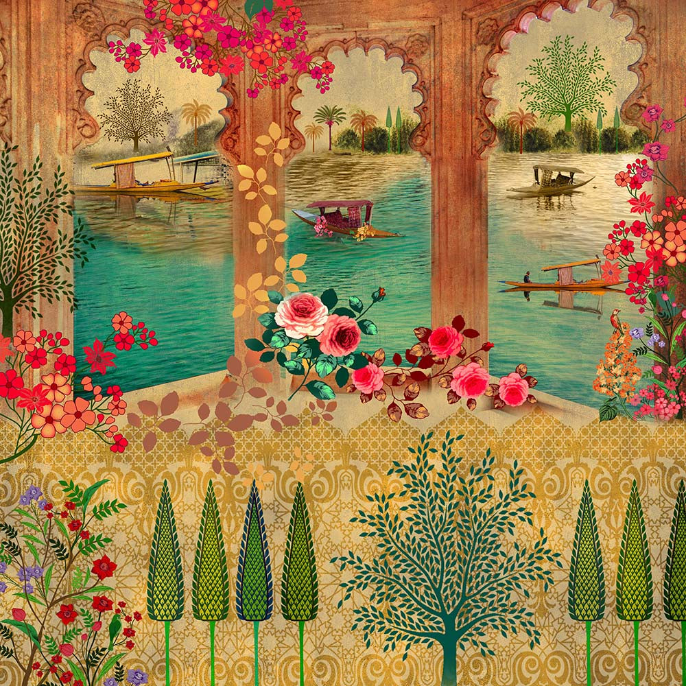 Lakeside Arches (Terracotta) Architecture wallpaper for living room & foyer interiors | MWA-LWZ-175
