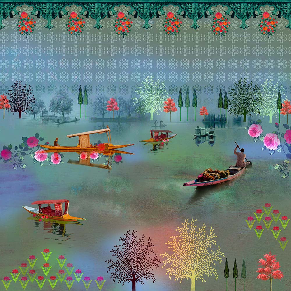 Azure Lake Life Landscape wallpaper for living room & hospitality interiors | MWA-LWZ-174