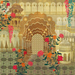 Golden Jali Heritage Architecture wallpaper for living room & foyer interiors | MWA-LWZ-169