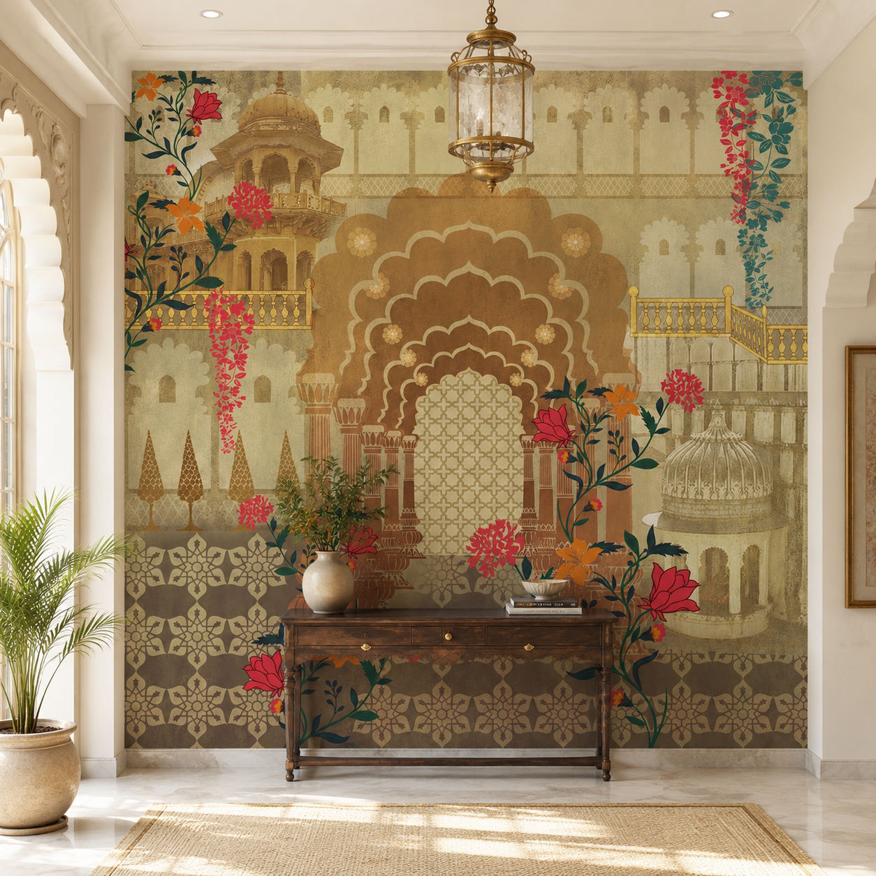 Golden Jali Heritage Architecture wallpaper design view 2 | MWA-LWZ-169