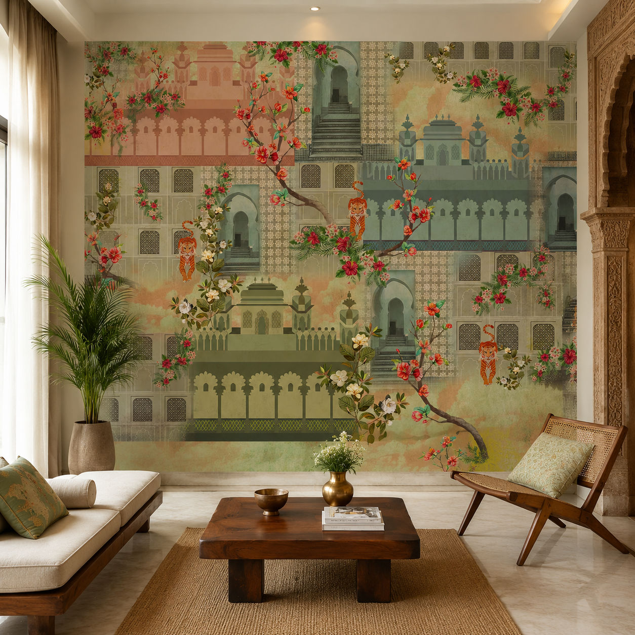 Sage Tiger Mural Architecture wallpaper design view 2 | MWA-LWZ-168
