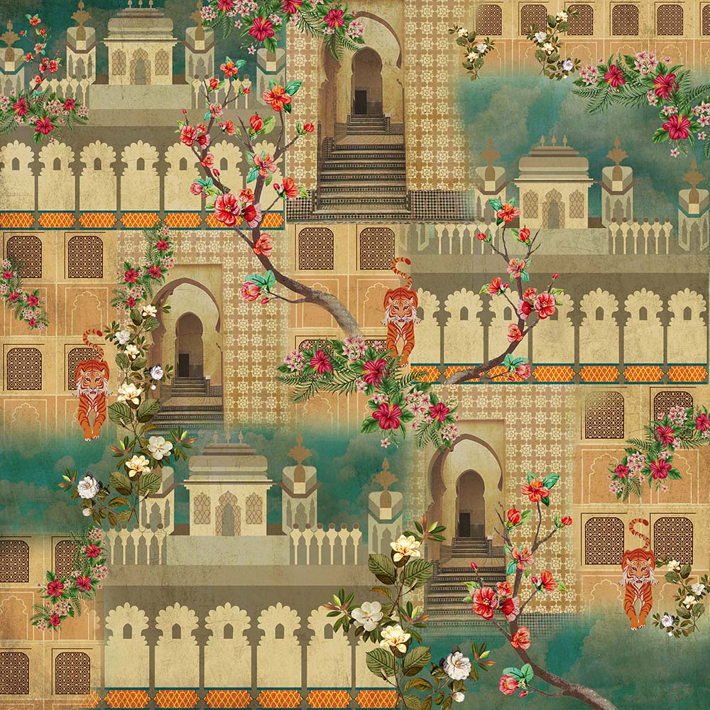 Ochre Tiger Mural Wildlife wallpaper for living room & bedroom interiors | MWA-LWZ-167
