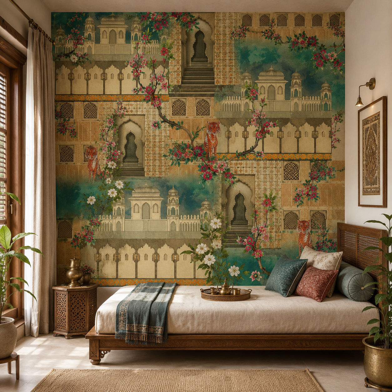 Ochre Tiger Mural Wildlife wallpaper design view 2 | MWA-LWZ-167