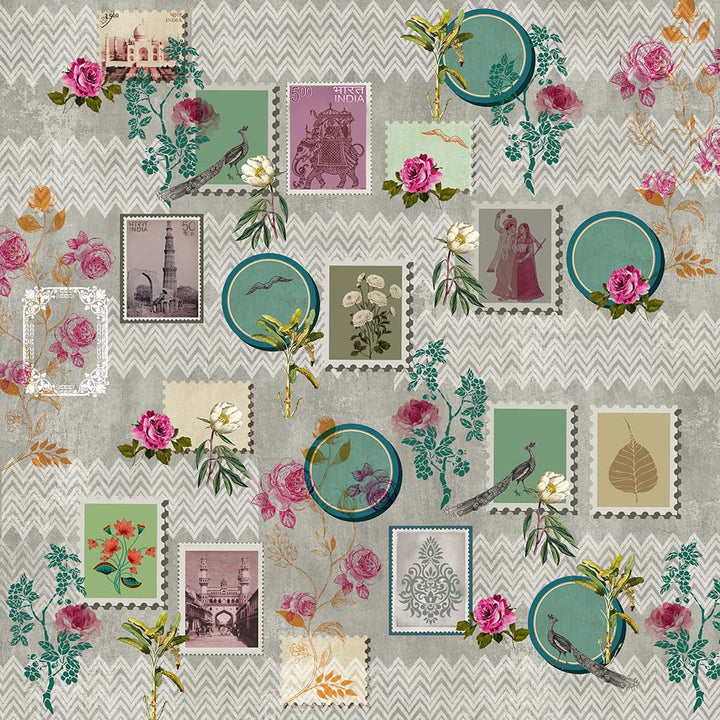 Cool Vintage Philately Cultural Heritage wallpaper for hotel lobby & lounge interiors | MWA-LWZ-166
