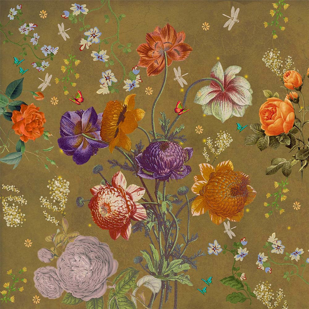 Golden Botanical Botanical wallpaper for living room & bedroom interiors | MWA-LWZ-163