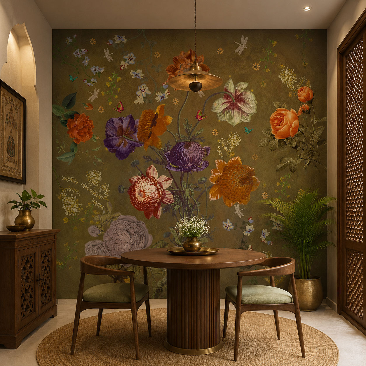 Golden Botanical Botanical wallpaper design view 2 | MWA-LWZ-163