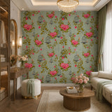 Chinoiserie Cages (Pink) Botanical wallpaper design view 2 | MWA-LWZ-162
