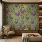 Chinoiserie Cages (Purple) Botanical wallpaper design view 2 | MWA-LWZ-161