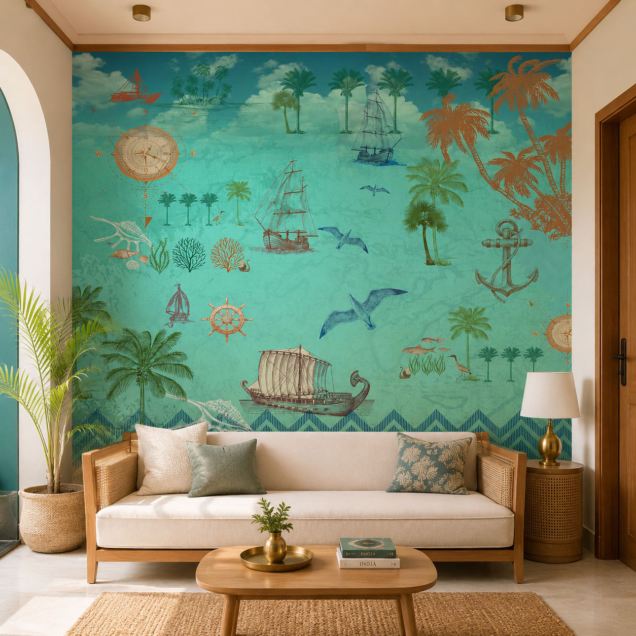 Nautical Voyager (Teal) Nautical wallpaper design view 2 | MWA-LWZ-160