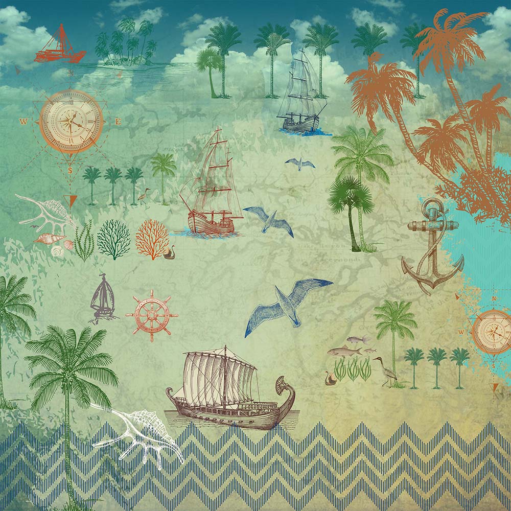 Nautical Voyager (Sand) Nautical wallpaper for living room & children’s room interiors | MWA-LWZ-159