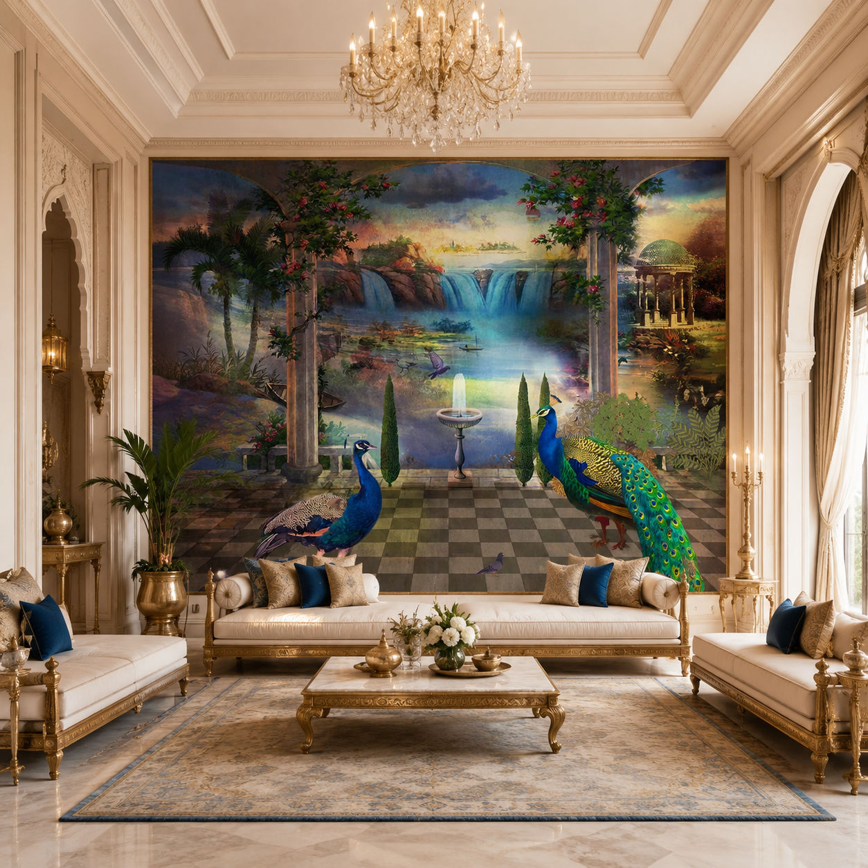 Twilight Palace Garden Wildlife wallpaper design view 2 | MWA-LWZ-155