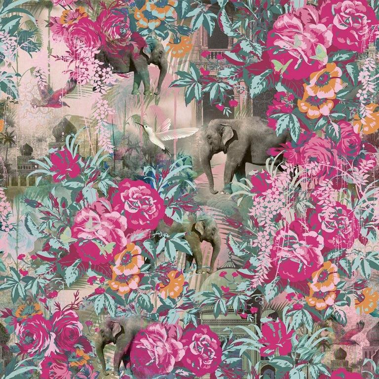 Magenta Jungle Bloom Botanical wallpaper for living room & dining room interiors | MWA-LWZ-152