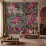 Magenta Jungle Bloom Botanical wallpaper design view 2 | MWA-LWZ-152
