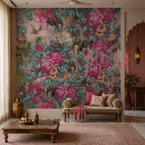 Magenta Jungle Bloom Botanical wallpaper design view 2 | MWA-LWZ-152