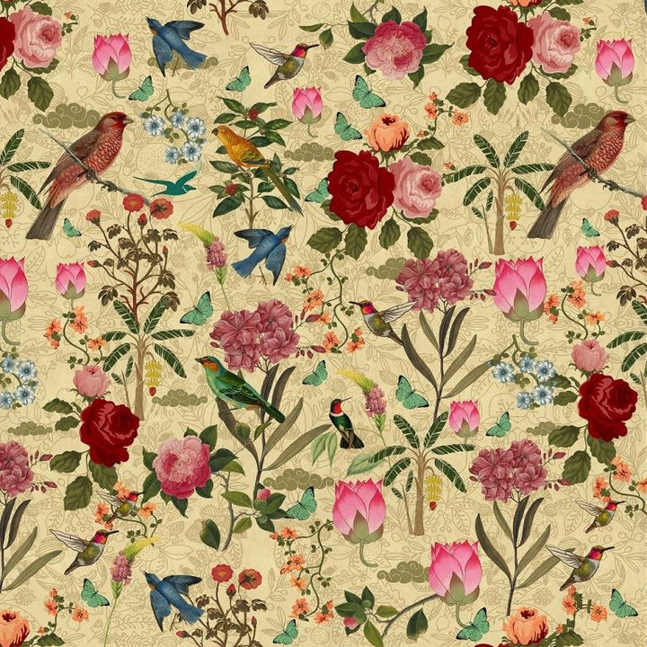 Vintage Aviary (Cream) Wildlife wallpaper for living room & bedroom interiors | MWA-LWZ-149