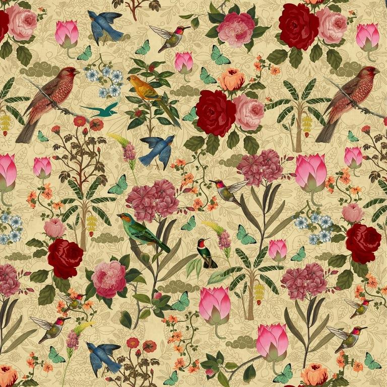 Vintage Aviary (Cream) Wildlife wallpaper for living room & bedroom interiors | MWA-LWZ-149