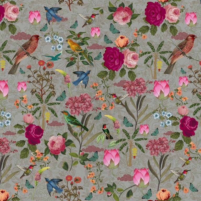Vintage Aviary (Grey) Wildlife wallpaper for living room & bedroom interiors | MWA-LWZ-148