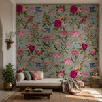 Vintage Aviary (Grey) Wildlife wallpaper design view 2 | MWA-LWZ-148