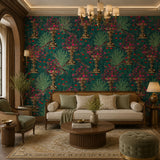 Peacock Garden (Emerald) Wildlife wallpaper design view 2 | MWA-LWZ-147