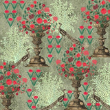 Peacock Garden (Sage) Wildlife wallpaper for living room & bedroom interiors | MWA-LWZ-146