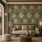 Peacock Garden (Sage) Wildlife wallpaper design view 2 | MWA-LWZ-146
