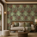 Peacock Garden (Sage) Wildlife wallpaper design view 2 | MWA-LWZ-146