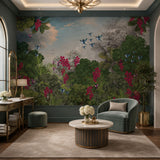 Hummingbird Forest Botanical wallpaper design view 2 | MWA-LWZ-140