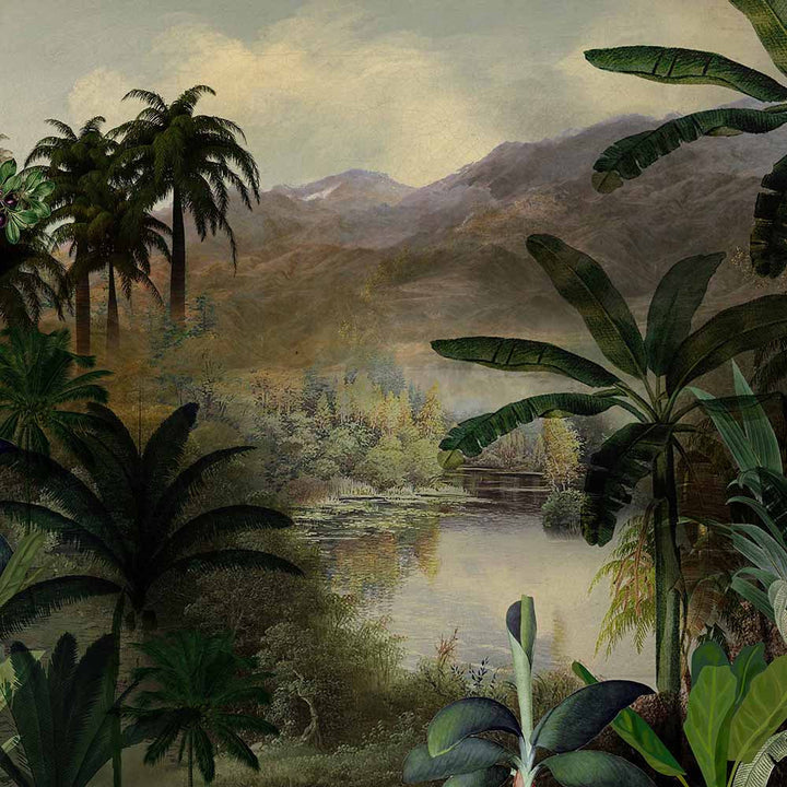 Misty Tropical Basin Landscape wallpaper for living room & resort interiors | MWA-LWZ-135