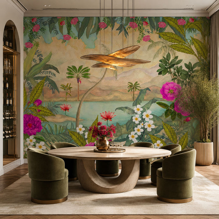Floral Lagoon Botanical wallpaper design view 2 | MWA-LWZ-134