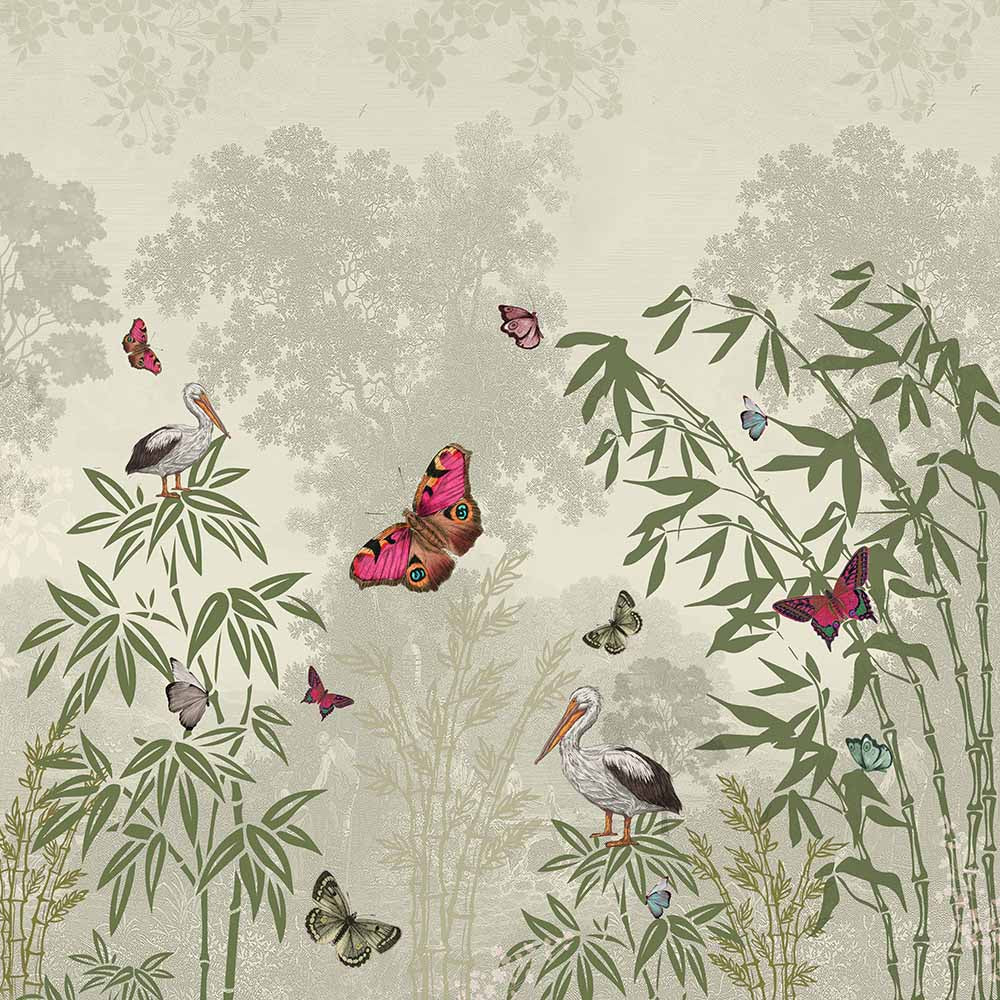 Bamboo & Pelicans Botanical wallpaper for living room & bedroom interiors | MWA-LWZ-132