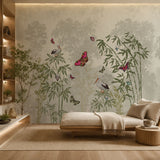 Bamboo & Pelicans Botanical wallpaper design view 2 | MWA-LWZ-132