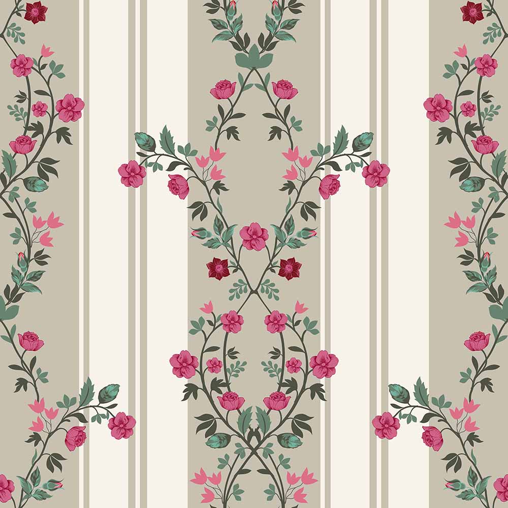 Victorian Rose Stripe Botanical wallpaper for dining room & bedroom interiors | MWA-LWZ-127