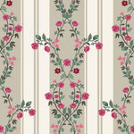 Victorian Rose Stripe Botanical wallpaper for dining room & bedroom interiors | MWA-LWZ-127