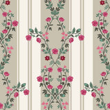 Victorian Rose Stripe Botanical wallpaper for dining room & bedroom interiors | MWA-LWZ-127