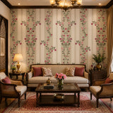 Victorian Rose Stripe Botanical wallpaper design view 2 | MWA-LWZ-127
